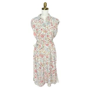Lucky Brand Floral Button Down Midi Shirt Dress Sleeveless Tie Waist Womens M